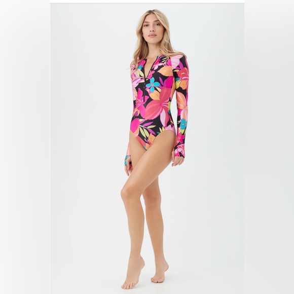 New! Trina Turk Solar Floral Long Sleeve Zip Up One‎ Piece Paddle Suit XS $182 - Picture 4 of 11